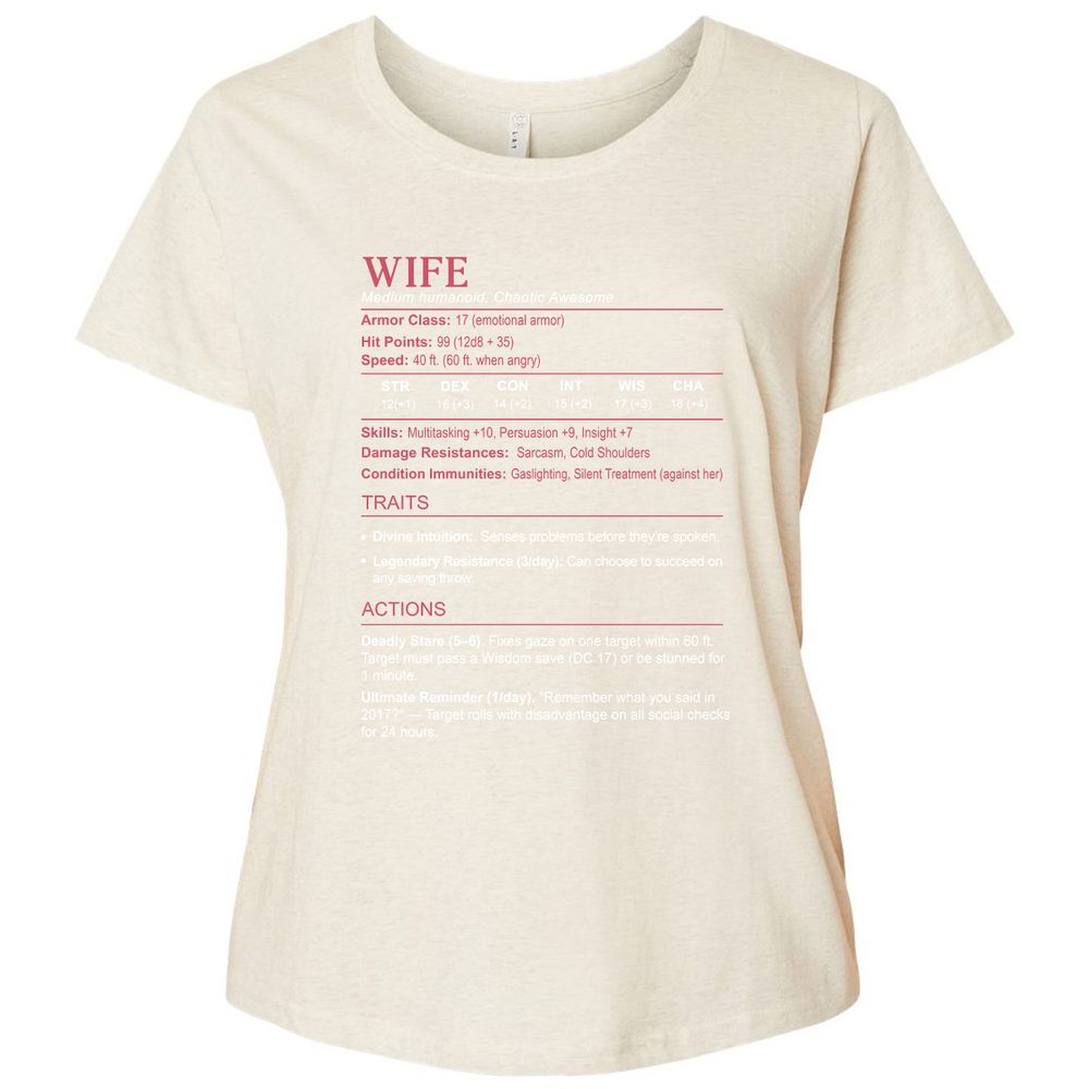 Wife Stats Ladies Curvy Jersey - Natural Heather - 8