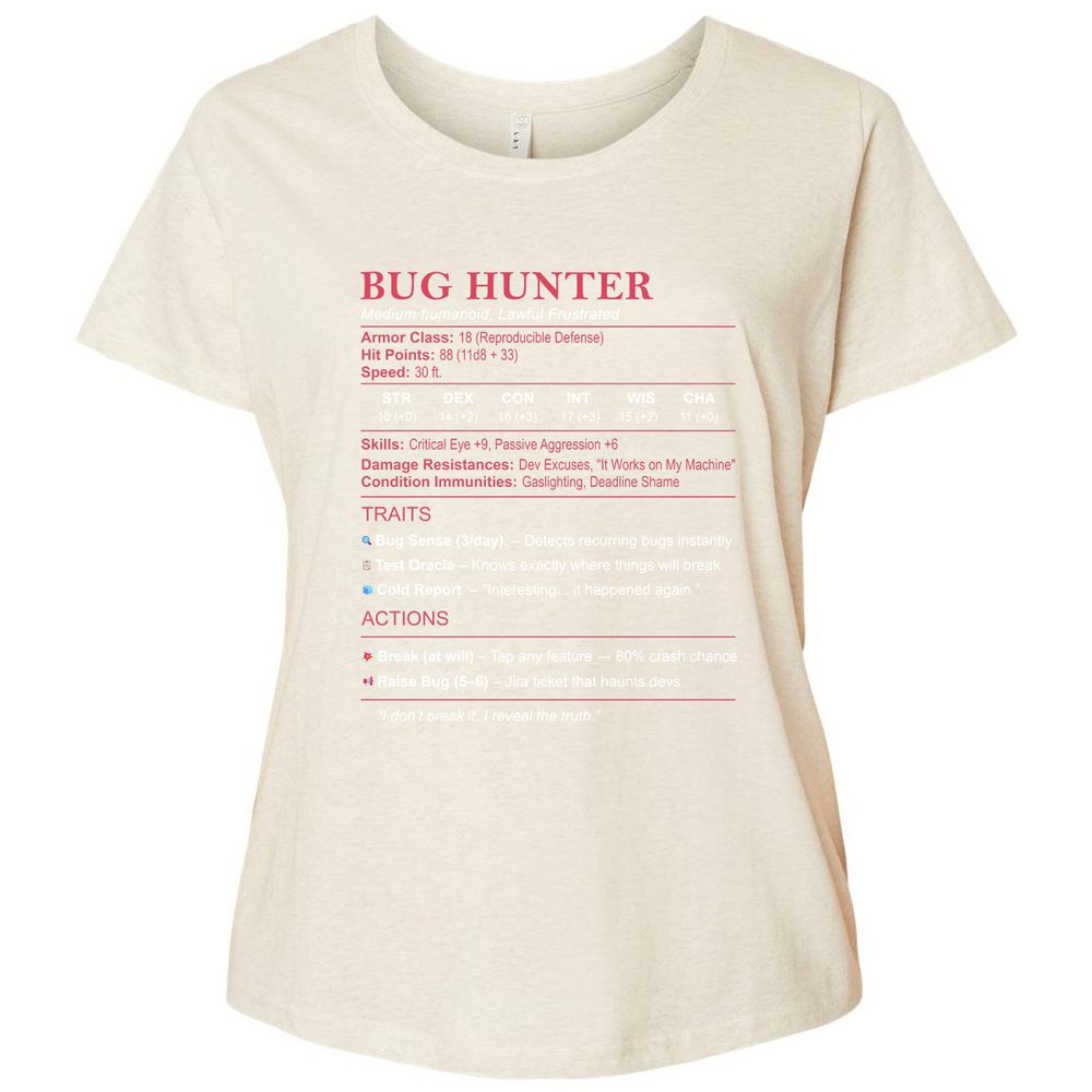 Tester Stats (Bug Hunter) Ladies Curvy Jersey - Natural Heather - 8
