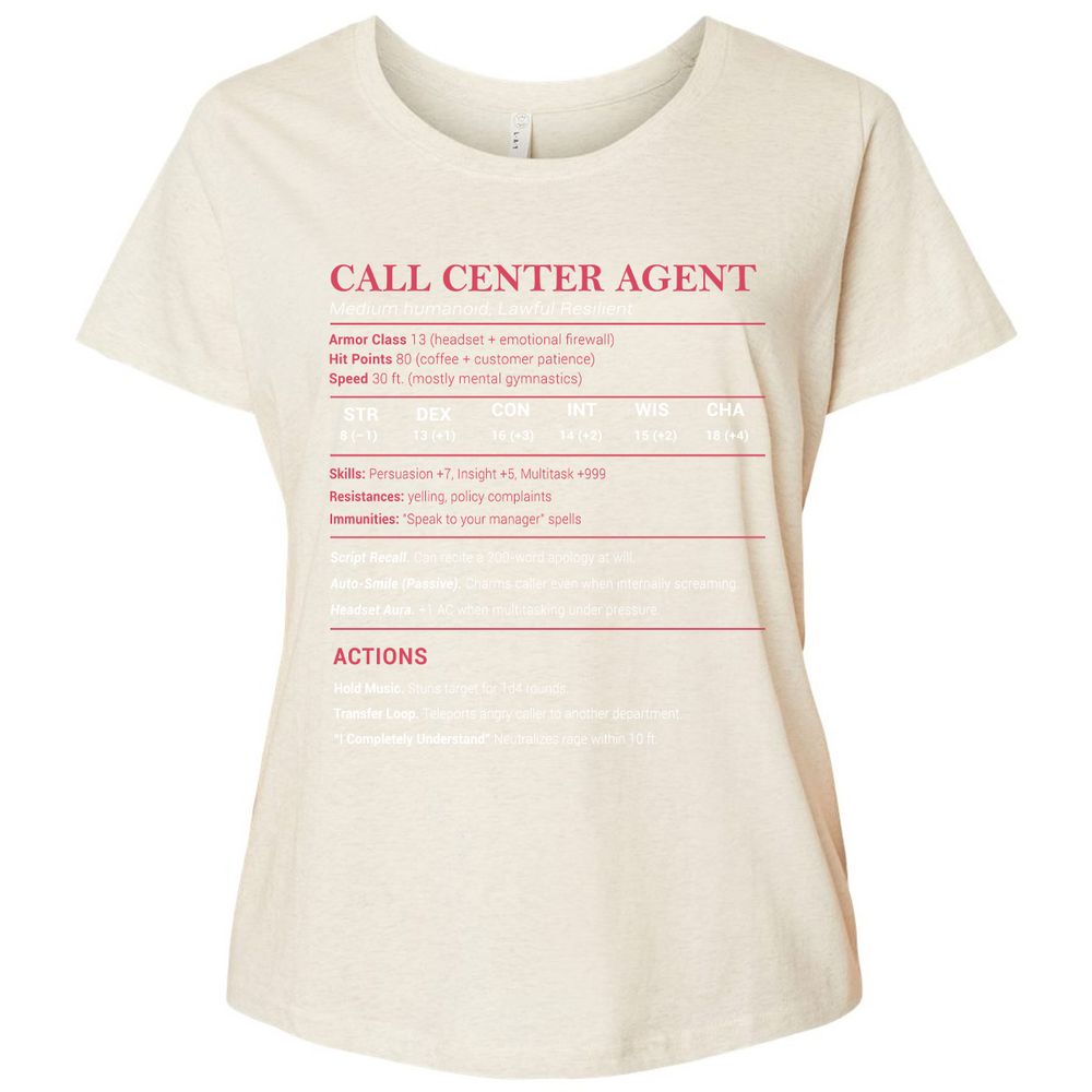 Call Center Agent Stats Ladies Curvy Jersey - Natural Heather - 8