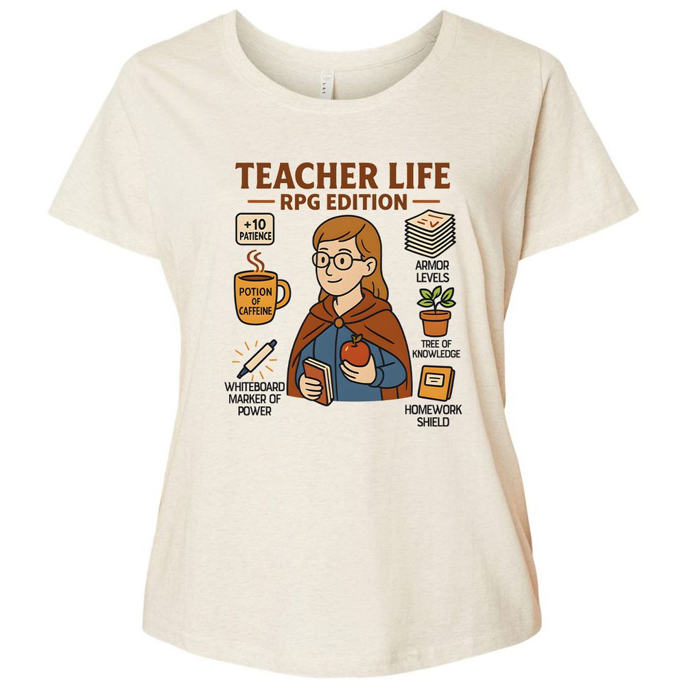 Teacher Life RPG Edition Ladies Curvy Jersey - Natural Heather - 8