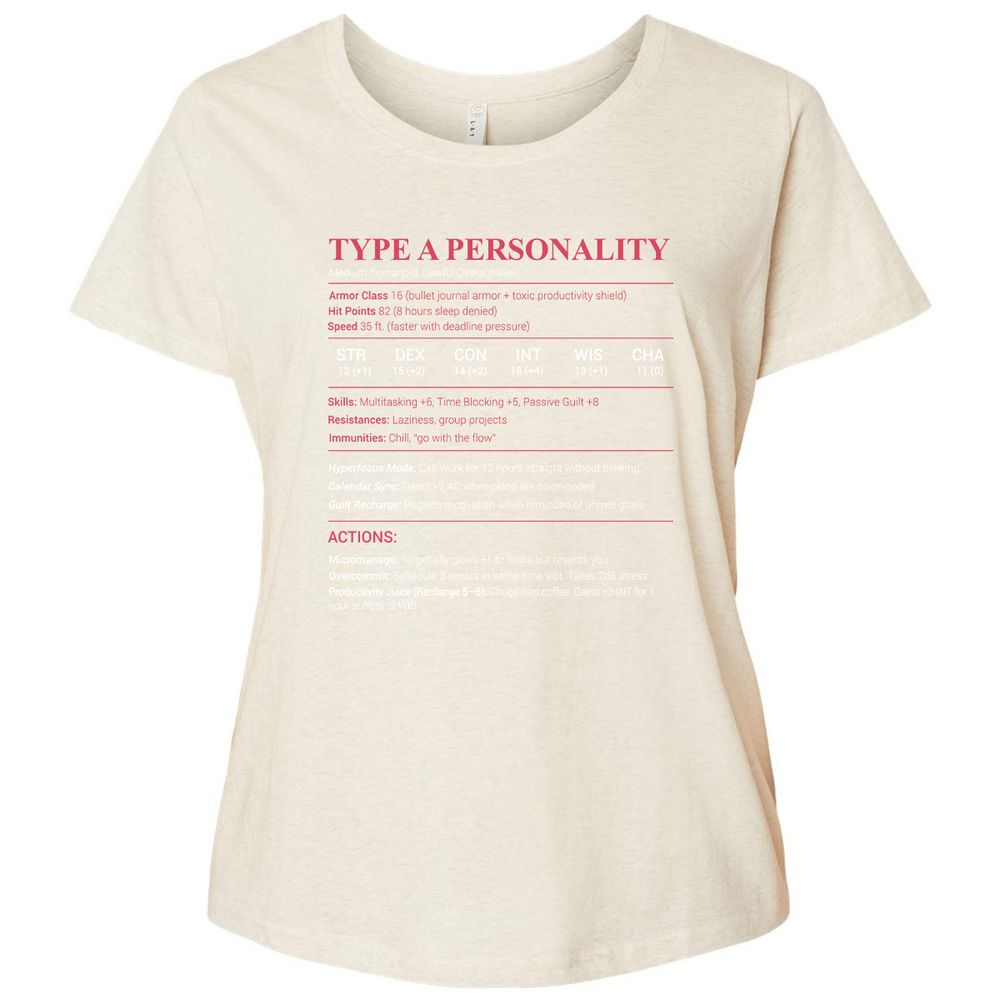 Type A Stats Ladies Curvy Jersey - Natural Heather - 8