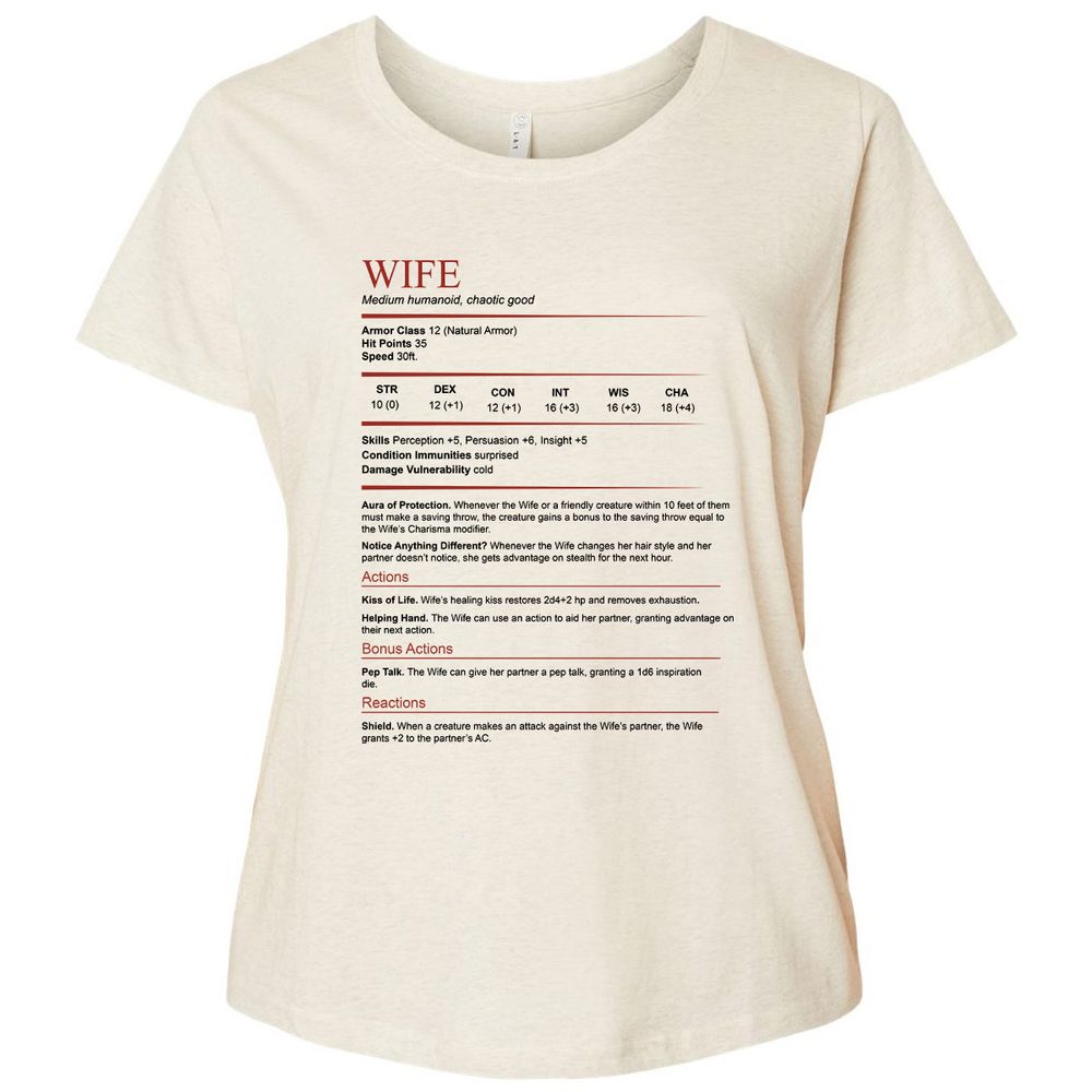 Wife White Ladies Curvy Jersey - Natural Heather - 8