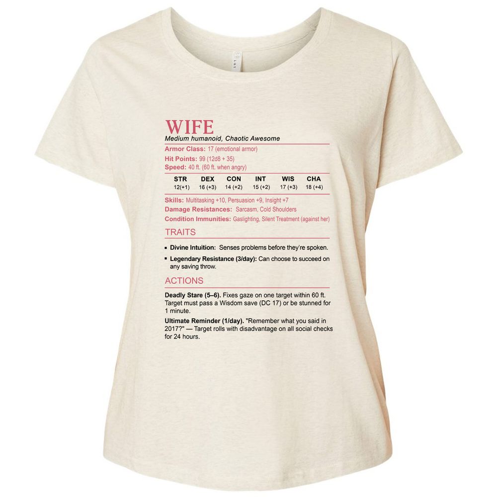 Wife Stats 2 Ladies Curvy Jersey - Natural Heather - 8