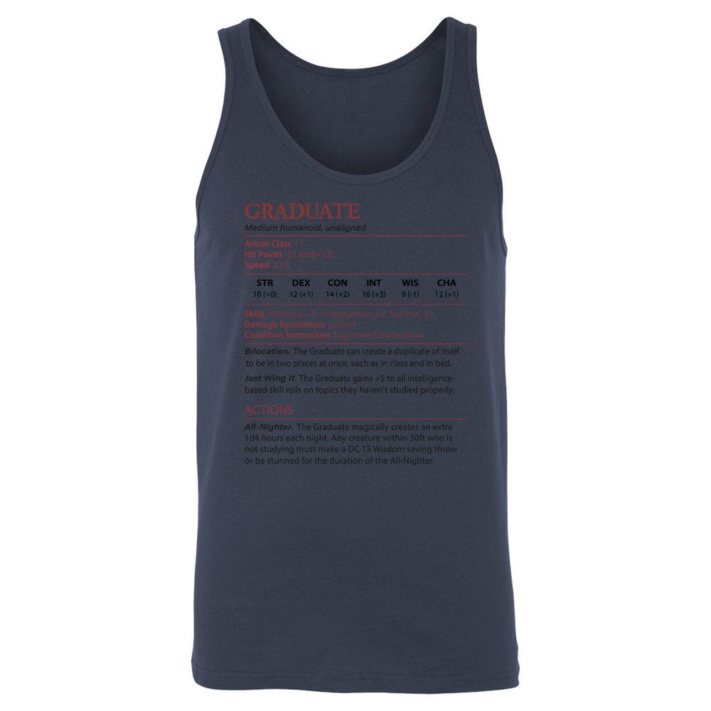 Graduate Stats Unisex Jersey Tank - Navy - 8