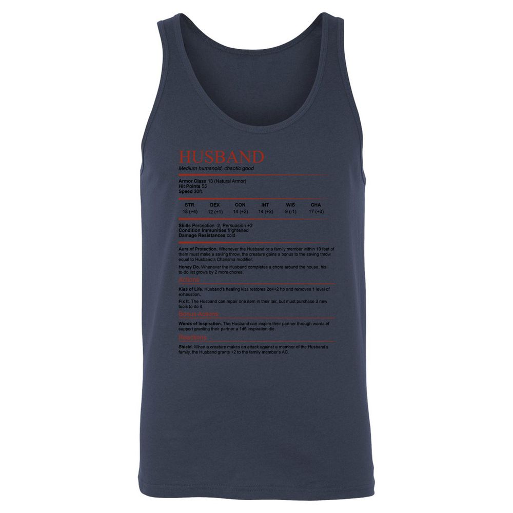 Husband White Unisex Jersey Tank - Navy - 8