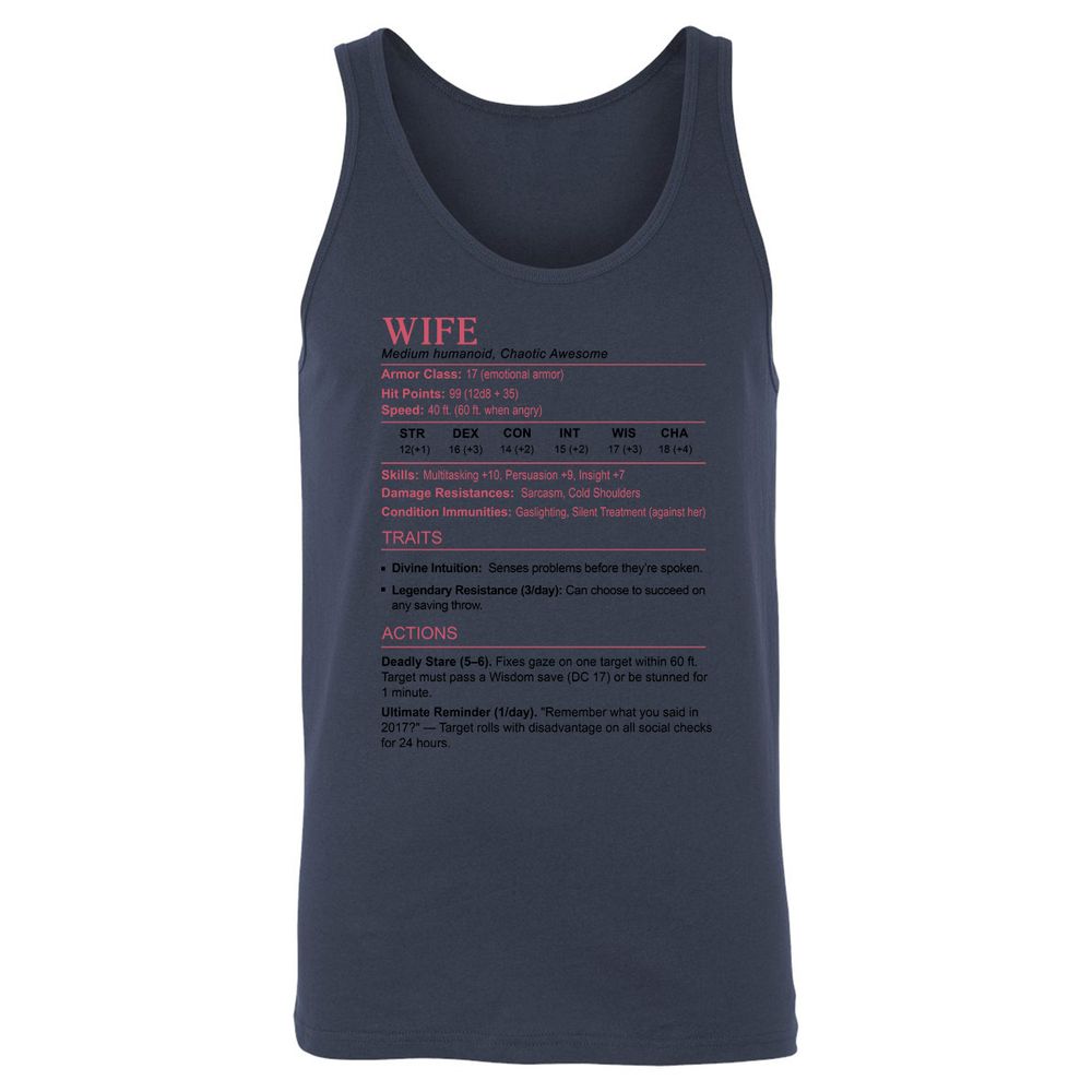 Wife Stats 2 Unisex Jersey Tank - Navy - 8