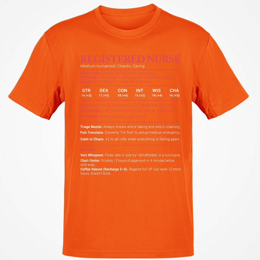 Registered Nurse Stats Classic Unisex T-Shirt - Orange - 8