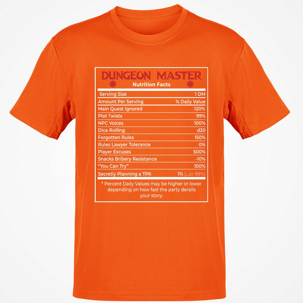Dungeon Master Nutrition Facts Classic Unisex T-Shirt - Orange - 8