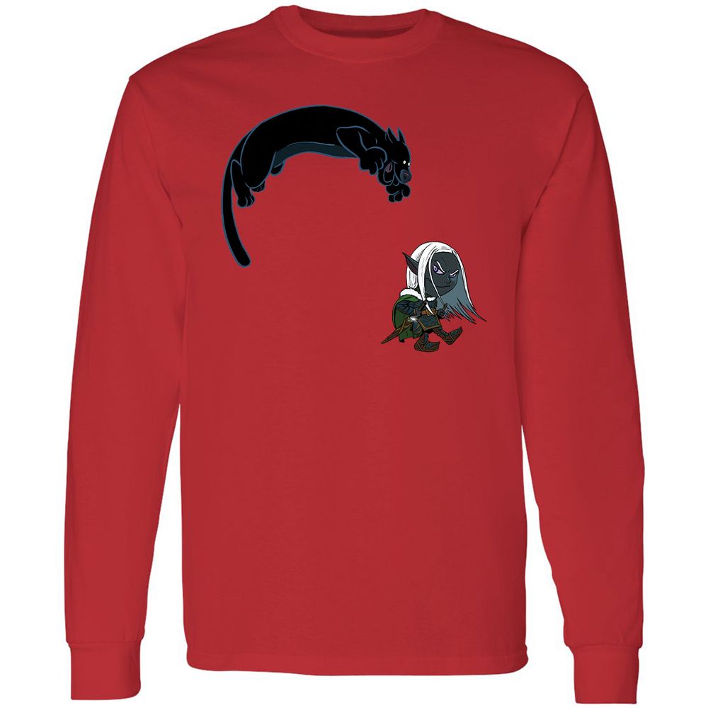 Drizzt and Guenhwyvar Long Sleeve T-Shirt - Red - 8