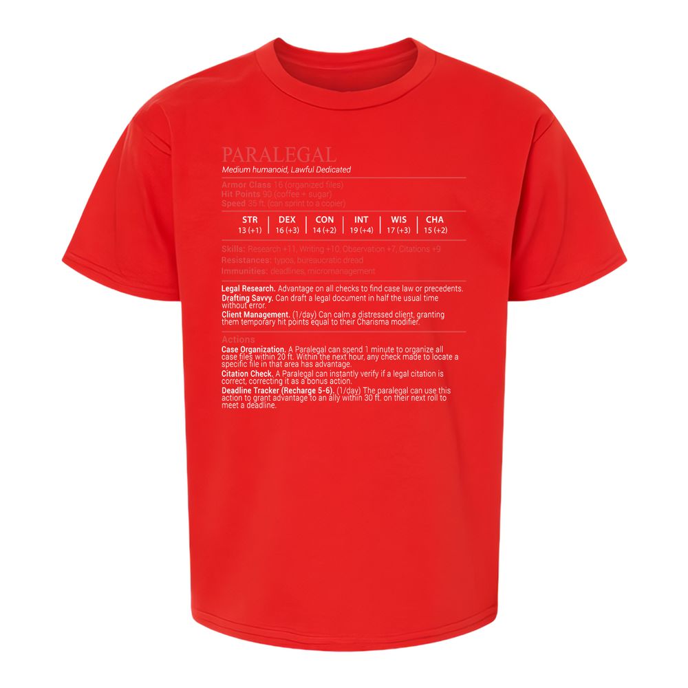 Paralegal Stats Block Kids T-Shirt - Red - 8
