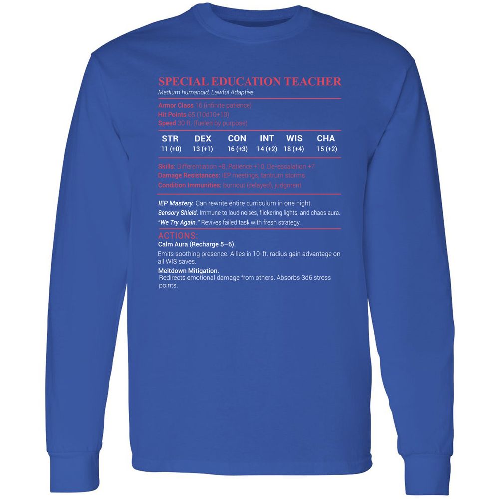 Special Edu Stats Long Sleeve T-Shirt - Royal - 8