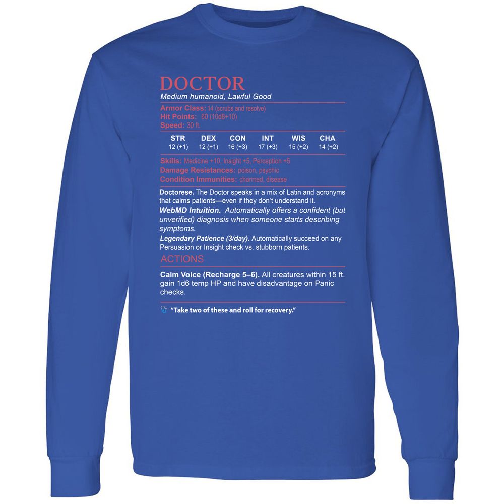 Doctor Stats Long Sleeve T-Shirt - Royal - 8