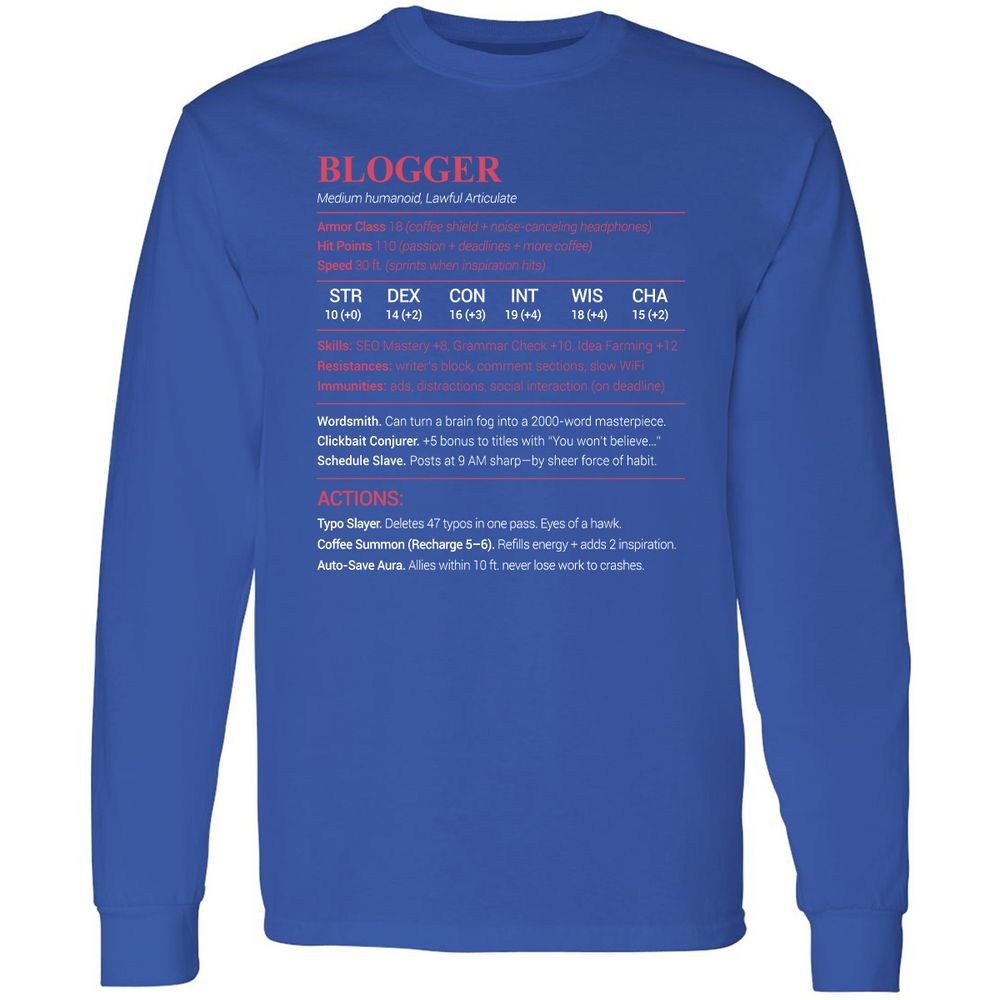 Blogger Long Sleeve T-Shirt - Royal - 8