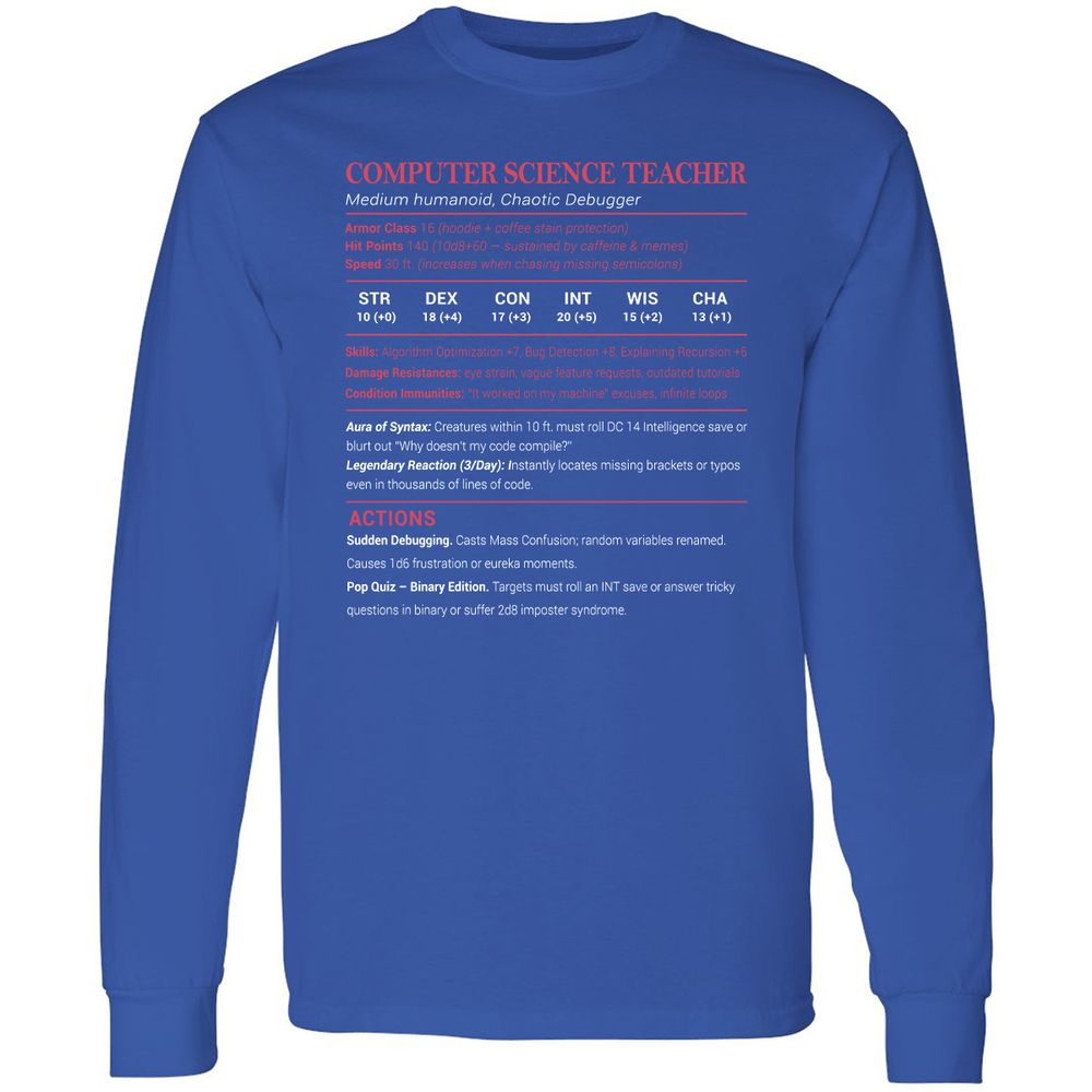 Computer Science Teacher Long Sleeve T-Shirt - Royal - 8