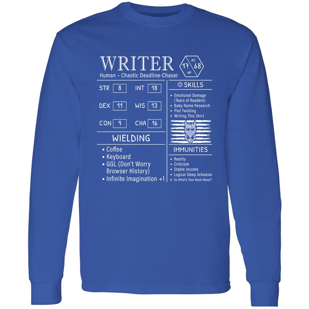 Writer Stats New Long Sleeve T-Shirt - Royal - 8
