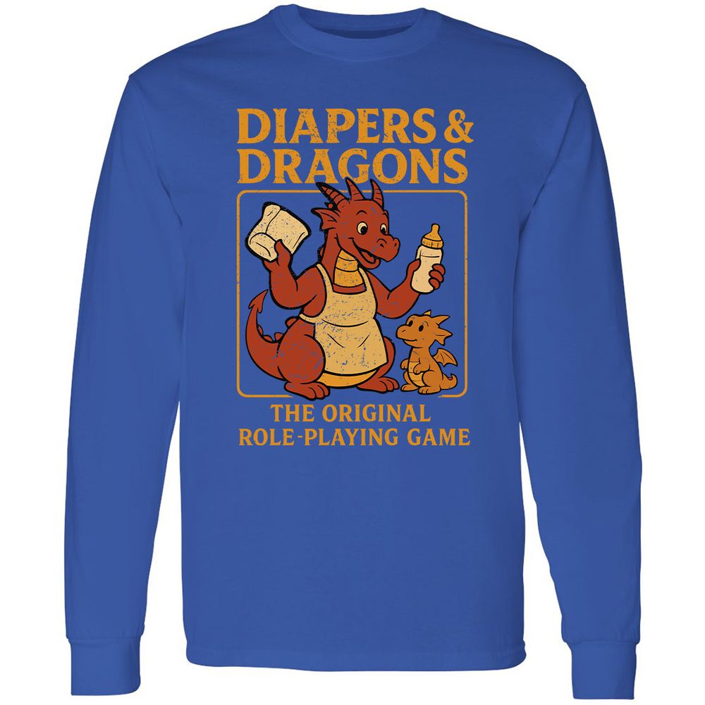 Diapers & Dragons Long Sleeve T-Shirt - Royal - 8