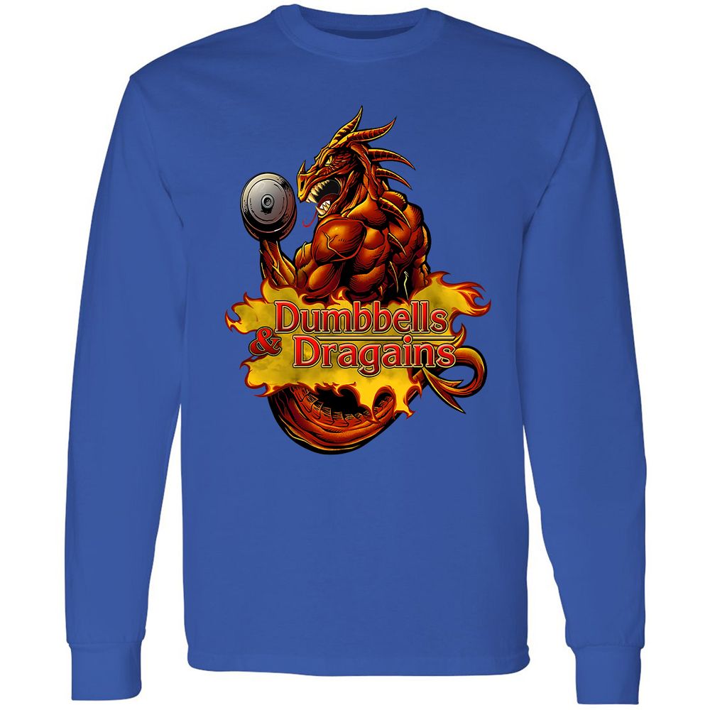 Dumbbells & Dragains Long Sleeve T-Shirt - Royal - 8