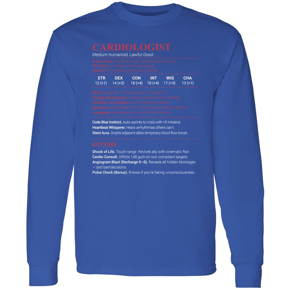 Cardiologist Stats Long Sleeve T-Shirt - Royal - 8