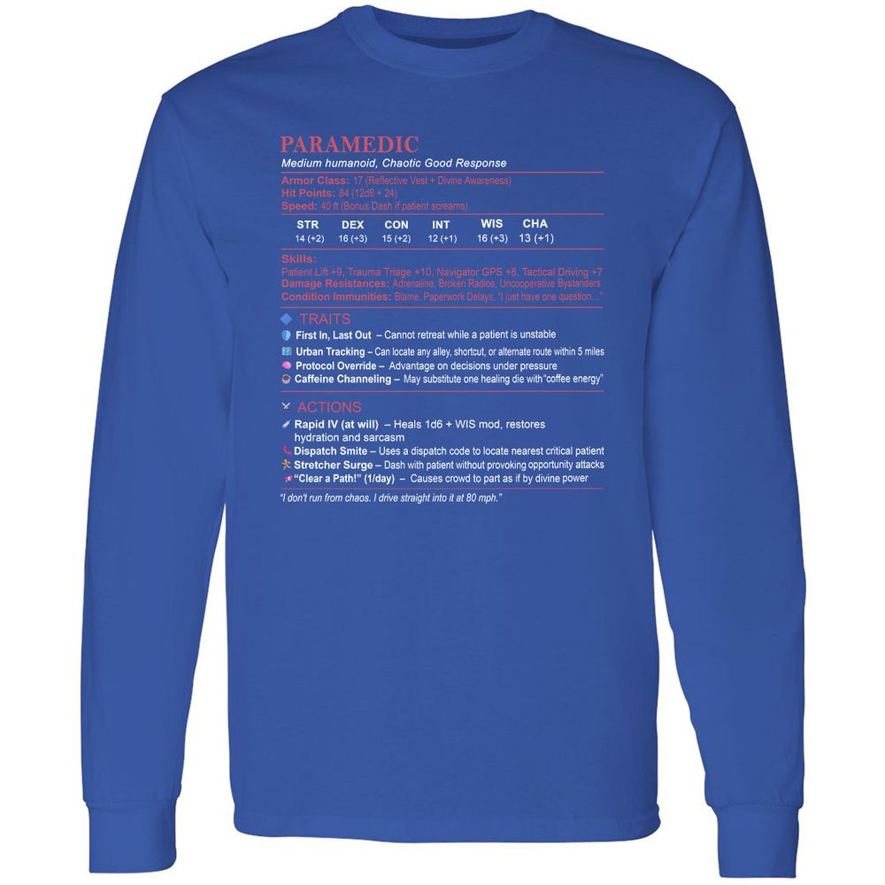 Paramedic Stats Long Sleeve T-Shirt - Royal - 8