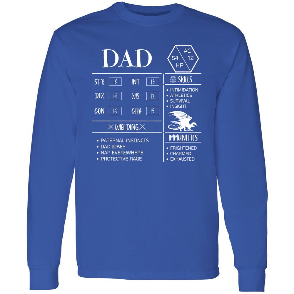 Dad Stats 2 Long Sleeve T-Shirt - Royal - 8