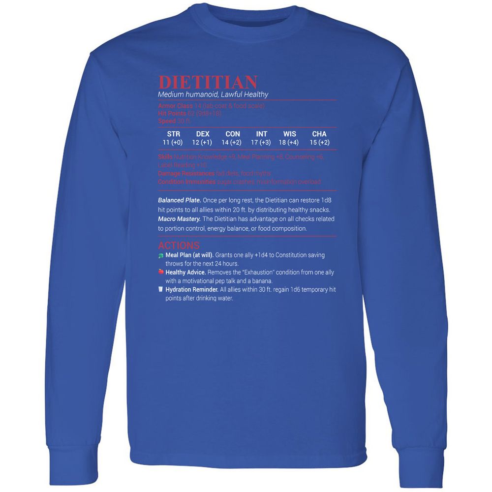 Dietitian Long Sleeve T-Shirt - Royal - 8