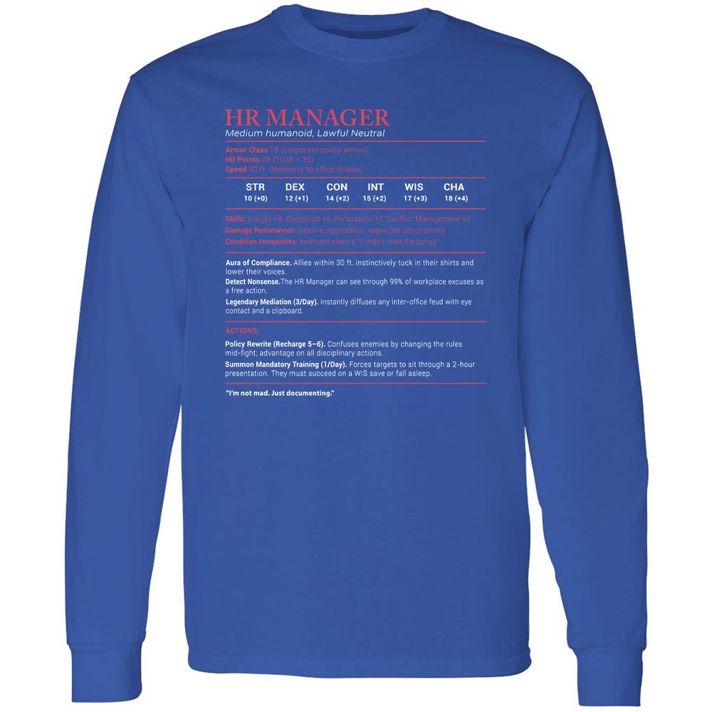HR Manager Stats Long Sleeve T-Shirt - Royal - 8