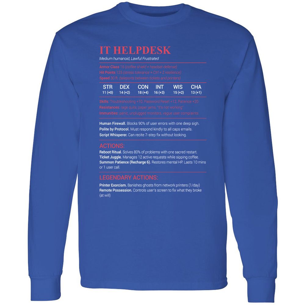 IT Helpdesk Long Sleeve T-Shirt - Royal - 8