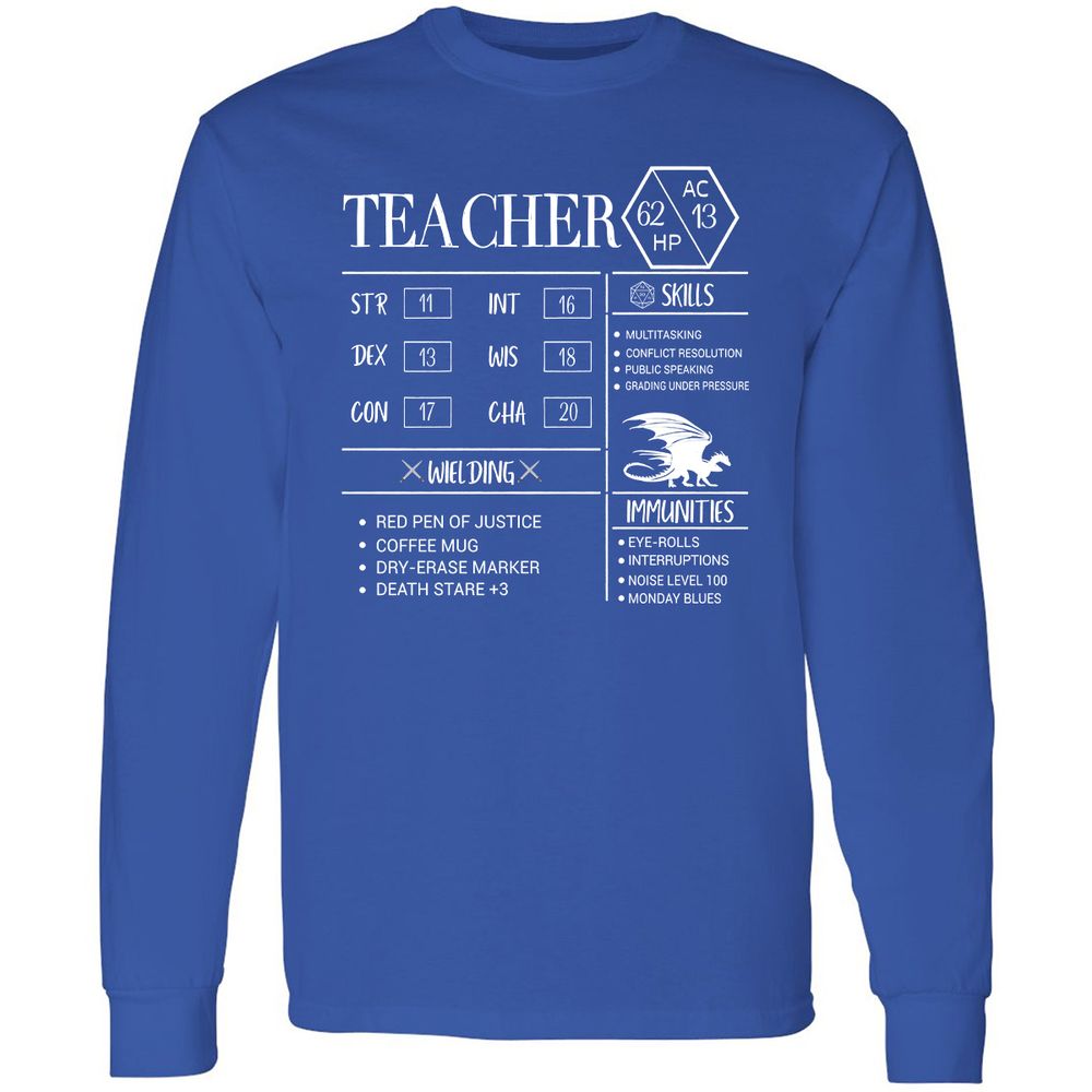 Teacher New Long Sleeve T-Shirt - Royal - 8