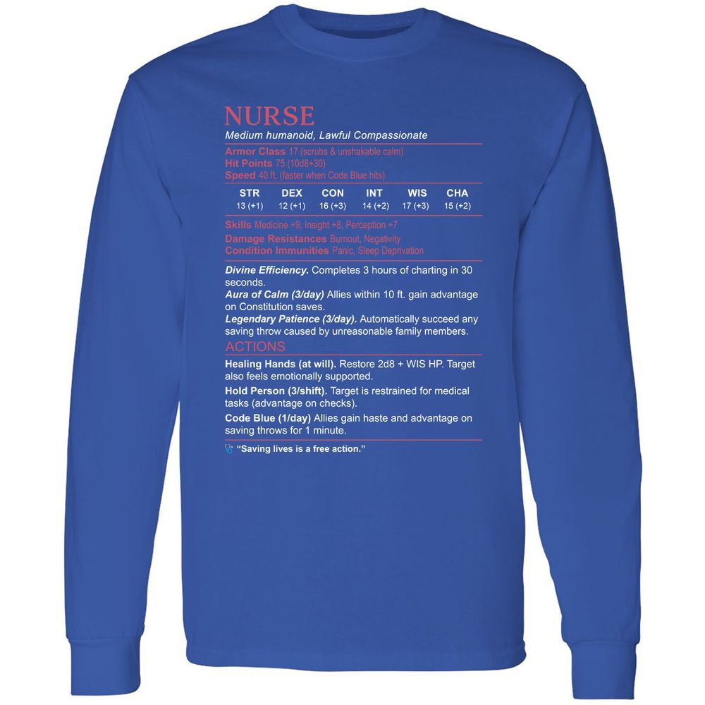 Nurse Stats 3 Long Sleeve T-Shirt - Royal - 8