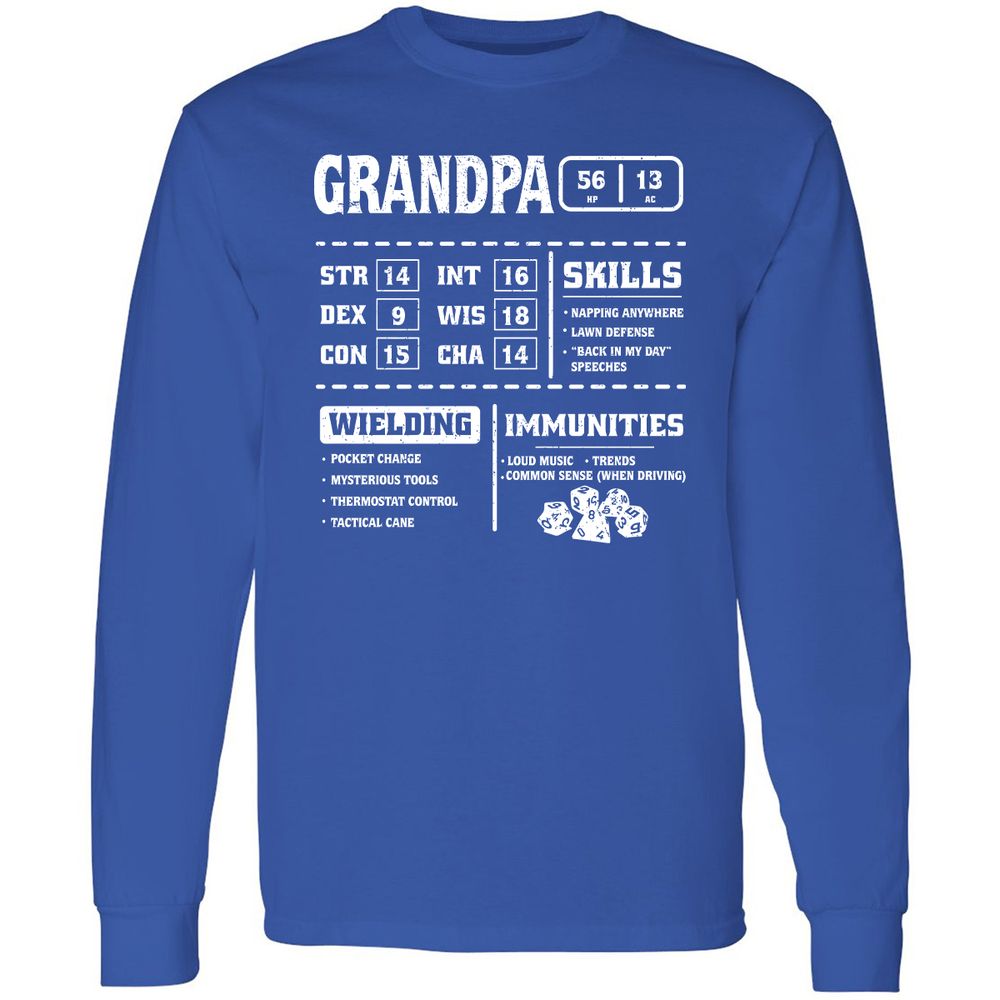 Grandpa Stats 2 Long Sleeve T-Shirt - Royal - 8