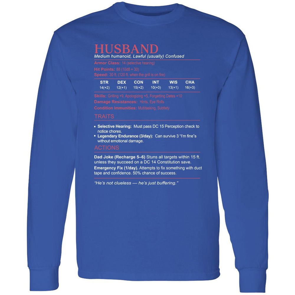 Husband Stats Long Sleeve T-Shirt - Royal - 8