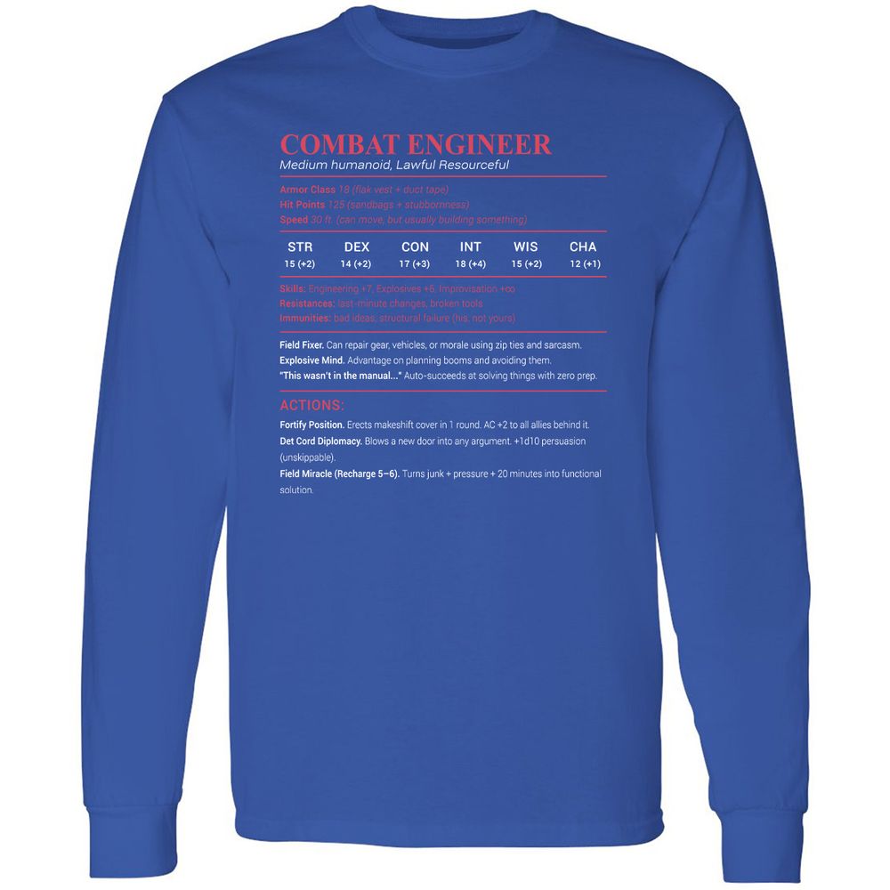 Combat Engineer Long Sleeve T-Shirt - Royal - 8