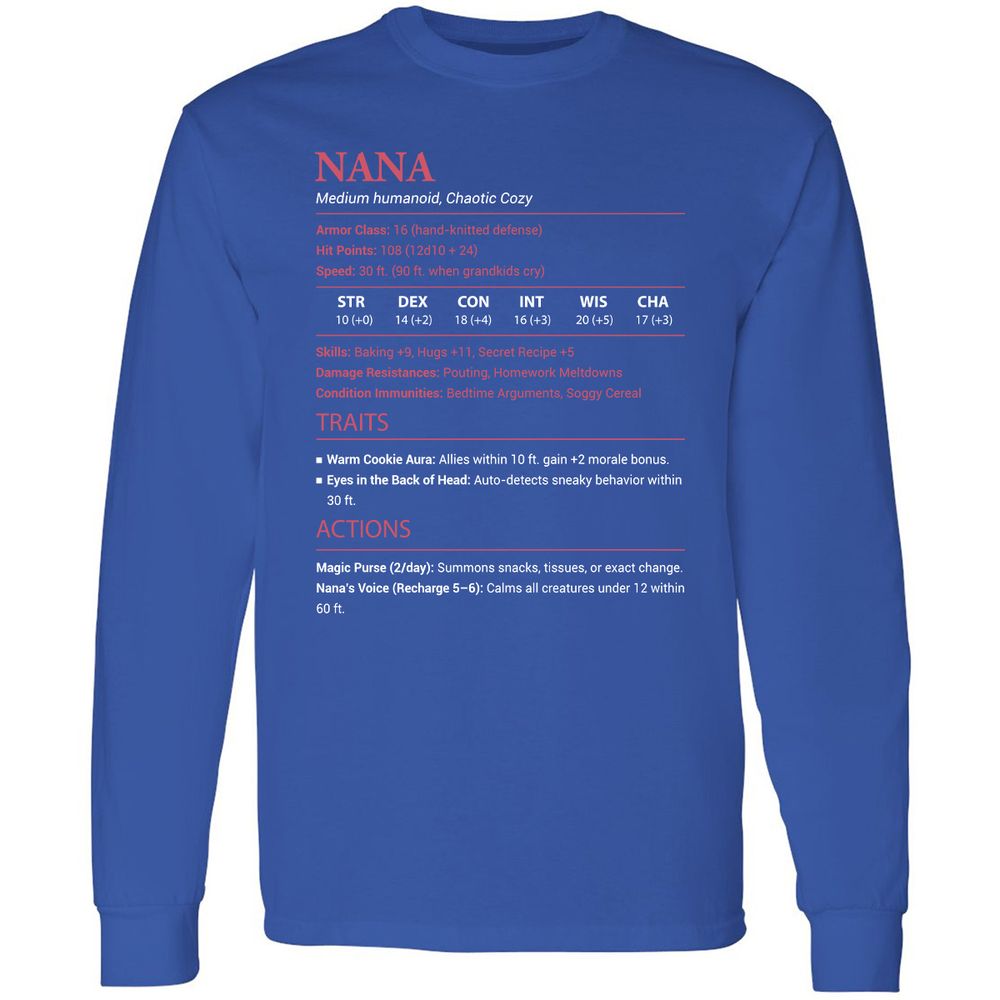 Nana Stats Long Sleeve T-Shirt - Royal - 8