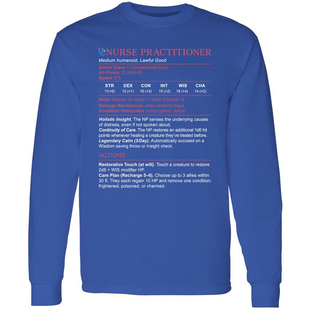 Nurse Practitioner Stats Long Sleeve T-Shirt - Royal - 8
