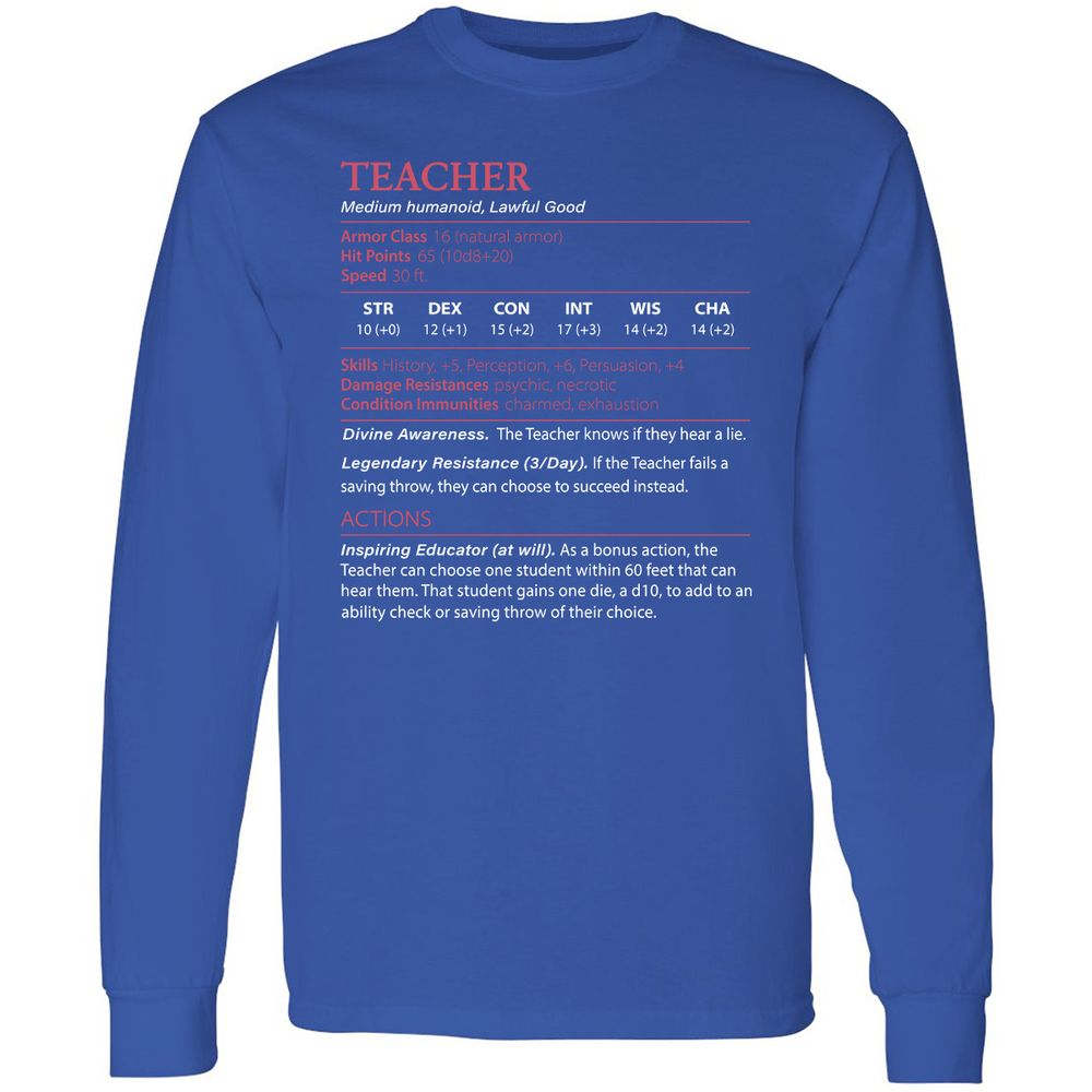 Teacher Long Sleeve T-Shirt - Royal - 8