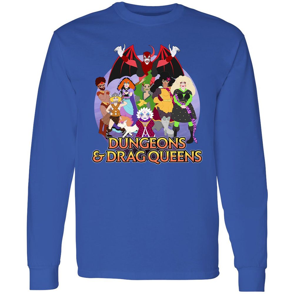 Dungeons n Drag Queens Cartoon Long Sleeve T-Shirt - Royal - 8