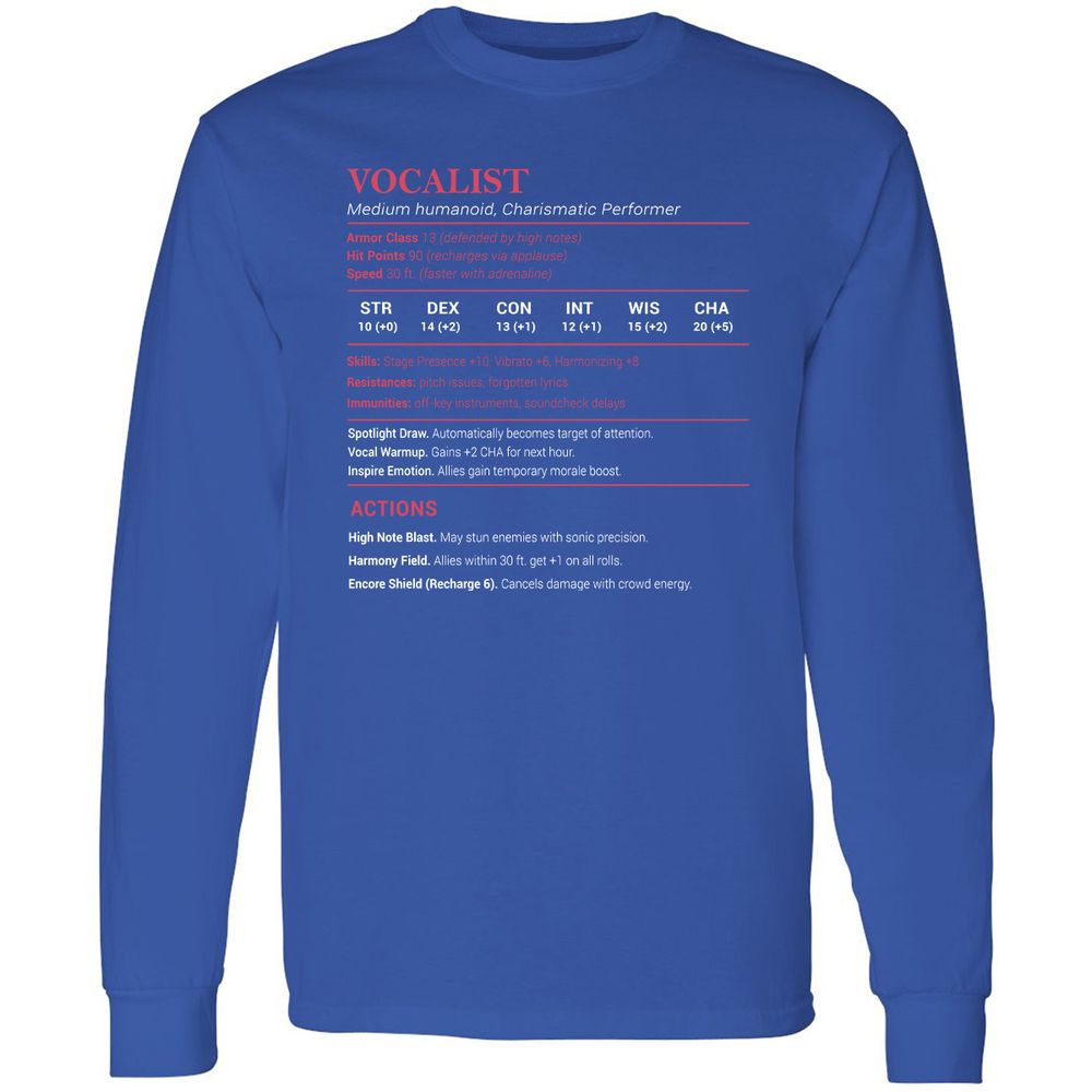 Vocalist Stats Long Sleeve T-Shirt - Royal - 8