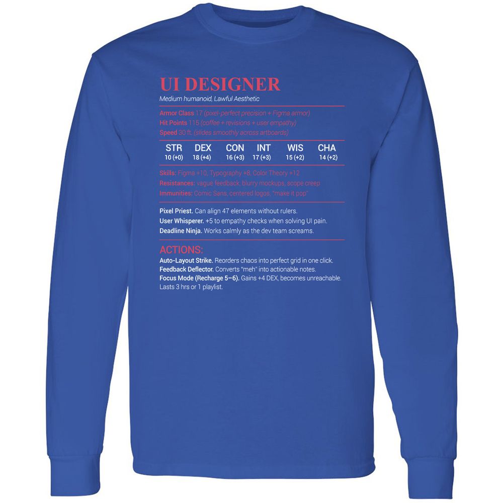 UI Designer Long Sleeve T-Shirt - Royal - 8