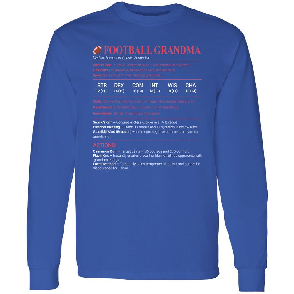 Football Grandma Long Sleeve T-Shirt - Royal - 8