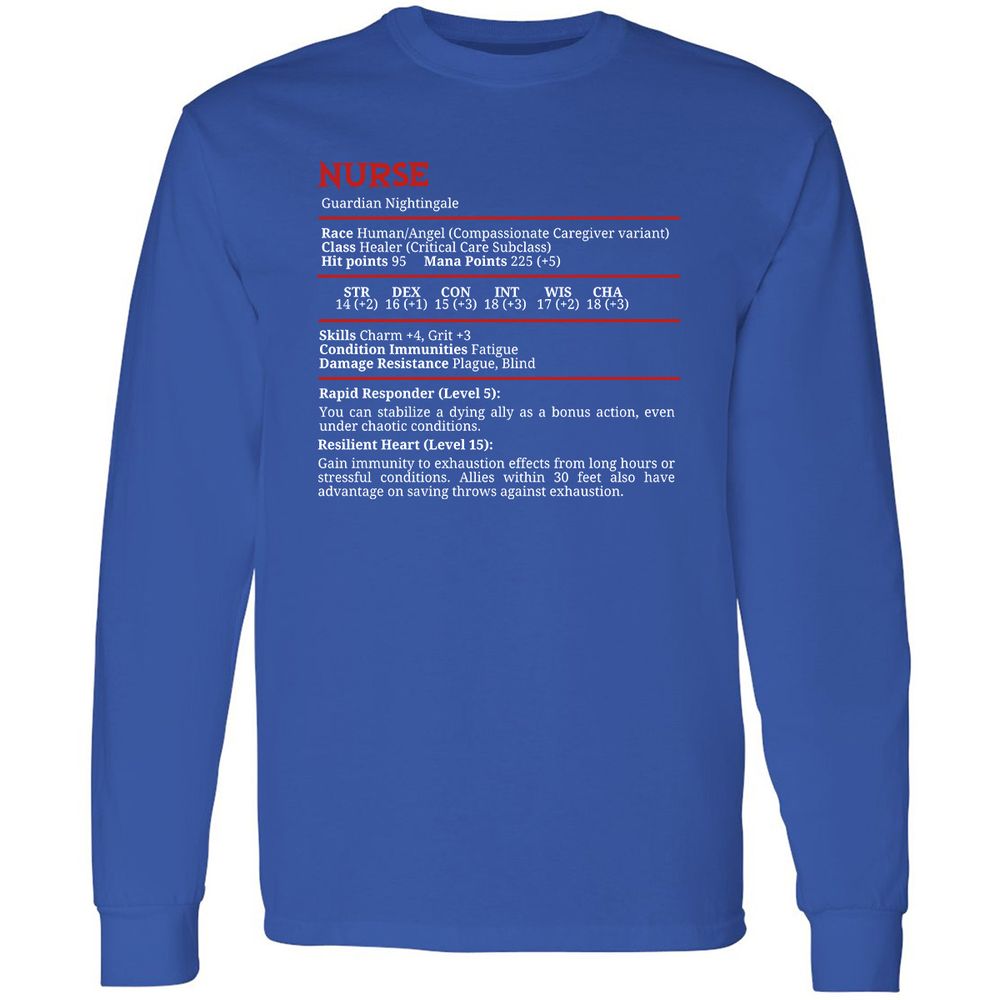 Nurse Stats Long Sleeve T-Shirt - Royal - 8