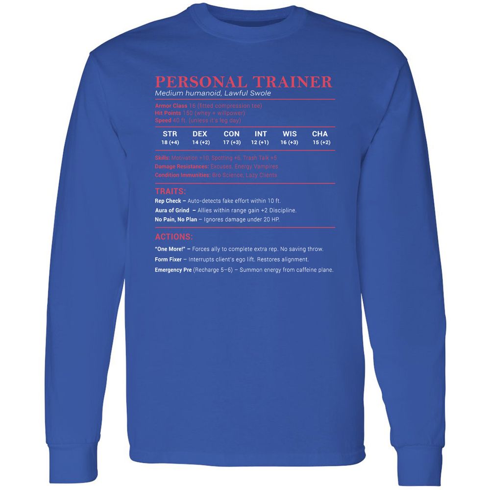 Personal Trainer PT Stats Long Sleeve T-Shirt - Royal - 8