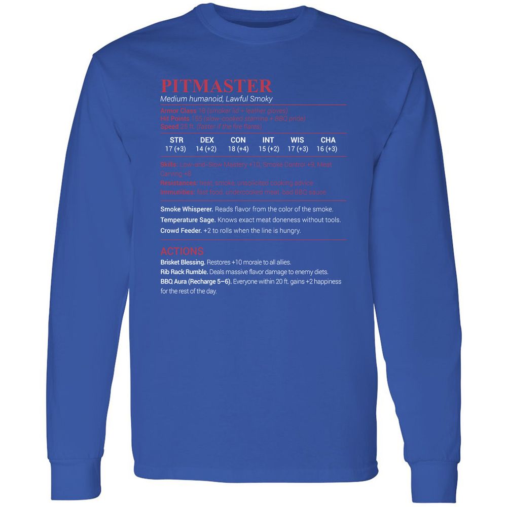 Pitmaster Stats Long Sleeve T-Shirt - Royal - 8