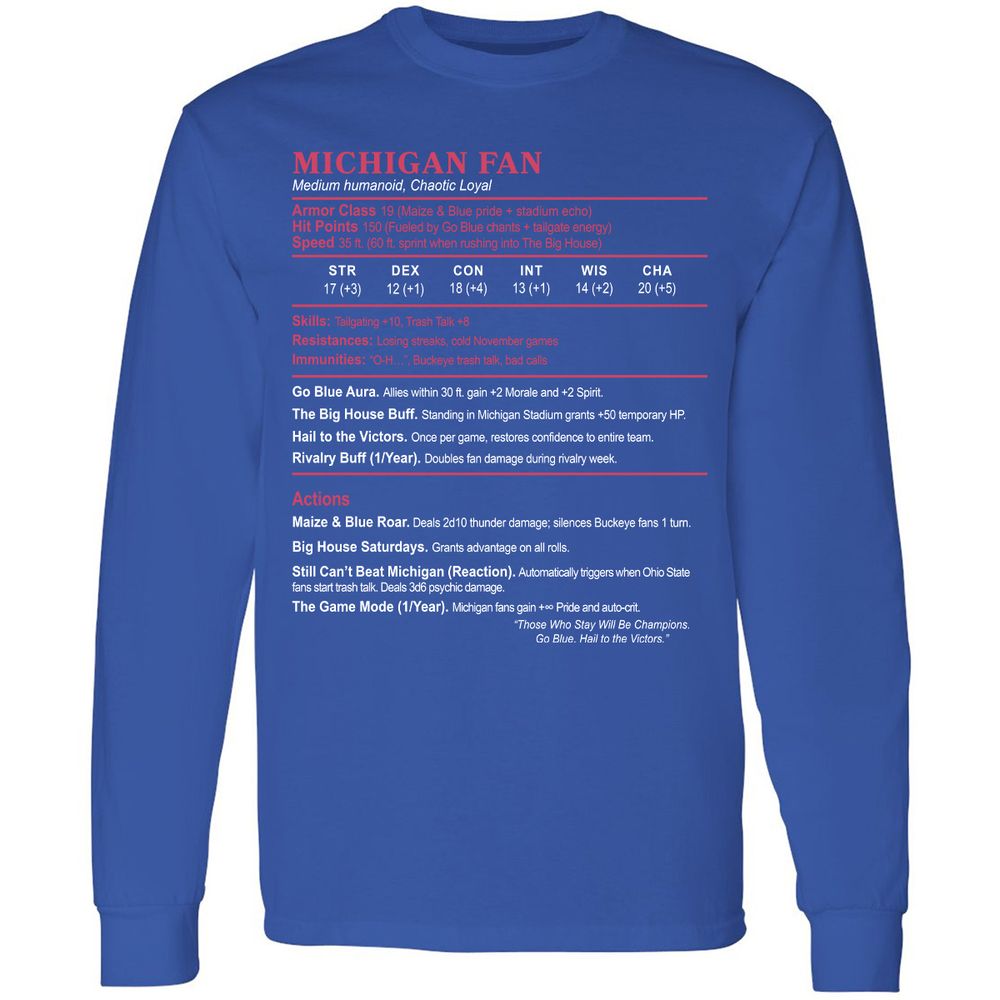 MICHIGAN FAN Long Sleeve T-Shirt - Royal - 8