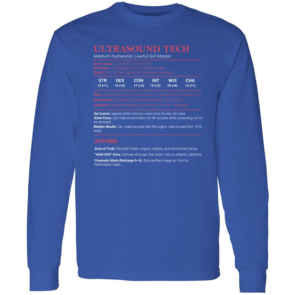 Ultrasound Tech Stats Long Sleeve T-Shirt - Royal - 8