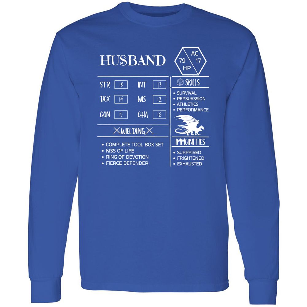 Husband Stats 2 Long Sleeve T-Shirt - Royal - 8