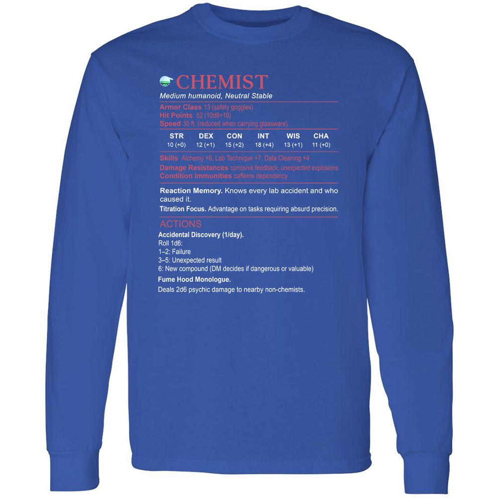 Chemist Stats Long Sleeve T-Shirt - Royal - 8