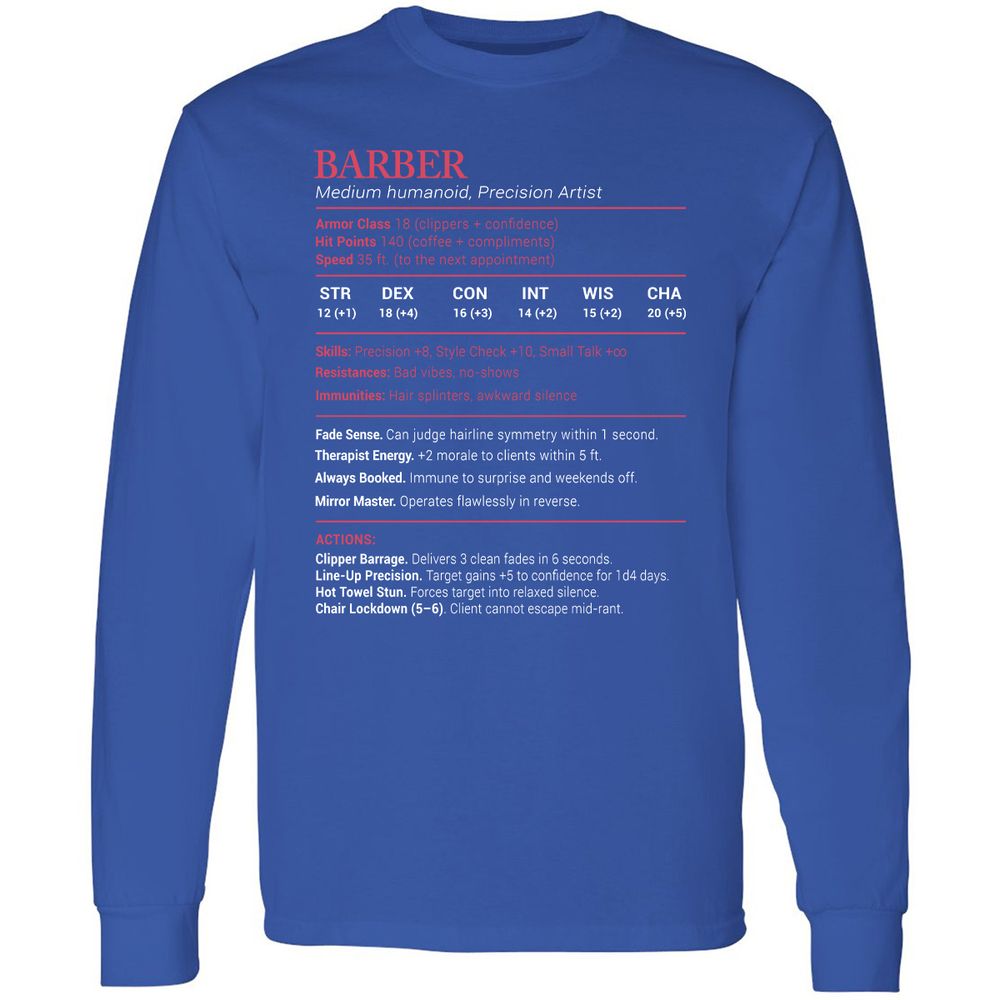 Barber Stats Long Sleeve T-Shirt - Royal - 8