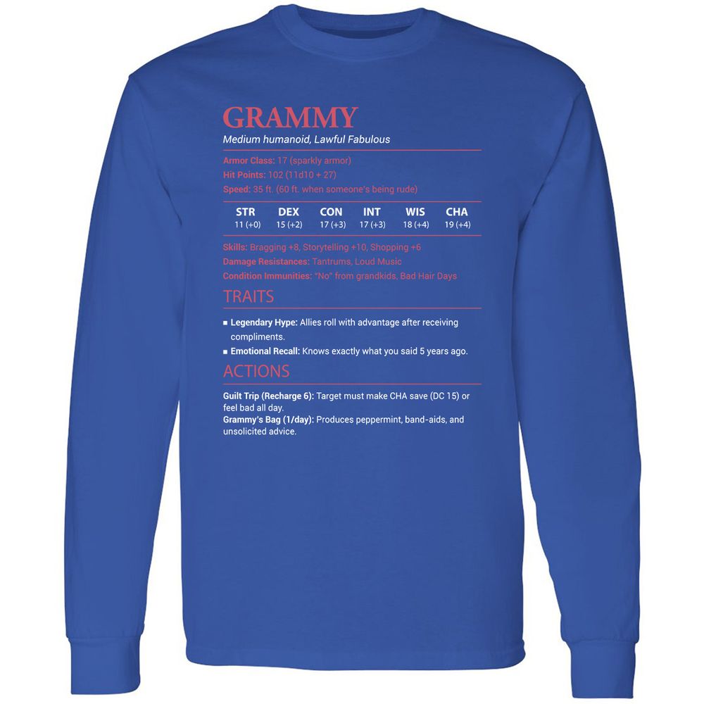 Grammy Stats Long Sleeve T-Shirt - Royal - 8
