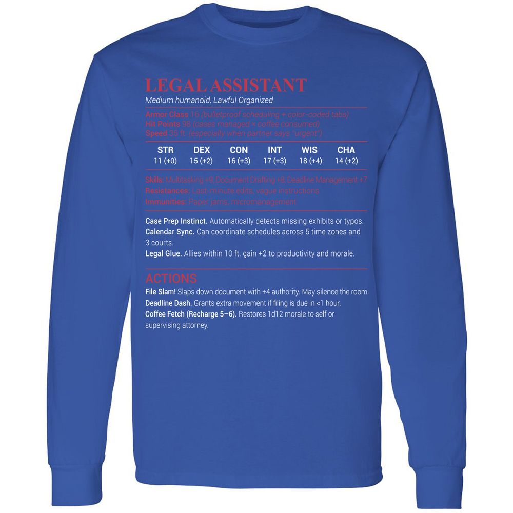 Legal Assistant Long Sleeve T-Shirt - Royal - 8
