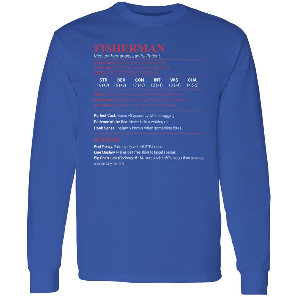 Fisherman Stats Long Sleeve T-Shirt - Royal - 8